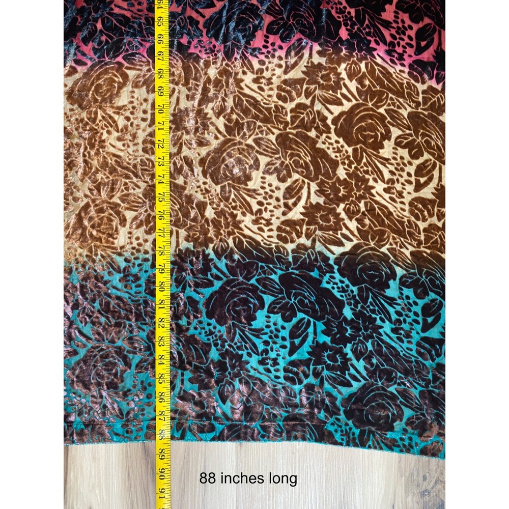 Floral Burnout Velvet Oversized Shawl Scarf Wrap Multicolor Metallic Trim 42x88 - Picture 4 of 6